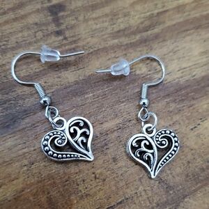 Intricate Silver Heart Earrings
